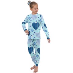 Hearts Pattern Paper Wallpaper Blue Background Kids  Long Sleeve Set 