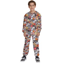 Cute Dog Seamless Pattern Background Kids  Sweatshirt Set