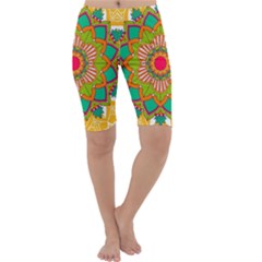 Mandala Patterns Yellow Cropped Leggings  by Pakjumat