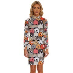 Cute Dog Seamless Pattern Background Long Sleeve Shirt Collar Bodycon Dress by Pakjumat