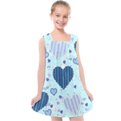 Hearts Pattern Paper Wallpaper Blue Background Kids  Cross Back Dress by Pakjumat