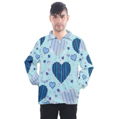 Hearts Pattern Paper Wallpaper Blue Background Men s Half Zip Pullover by Pakjumat