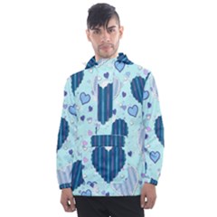 Hearts Pattern Paper Wallpaper Blue Background Men s Front Pocket Pullover Windbreaker by Pakjumat