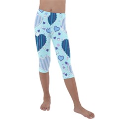 Hearts Pattern Paper Wallpaper Blue Background Kids  Lightweight Velour Capri Leggings  by Pakjumat