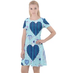 Hearts Pattern Paper Wallpaper Blue Background Cap Sleeve Velour Dress  by Pakjumat