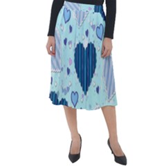 Hearts Pattern Paper Wallpaper Blue Background Classic Velour Midi Skirt  by Pakjumat