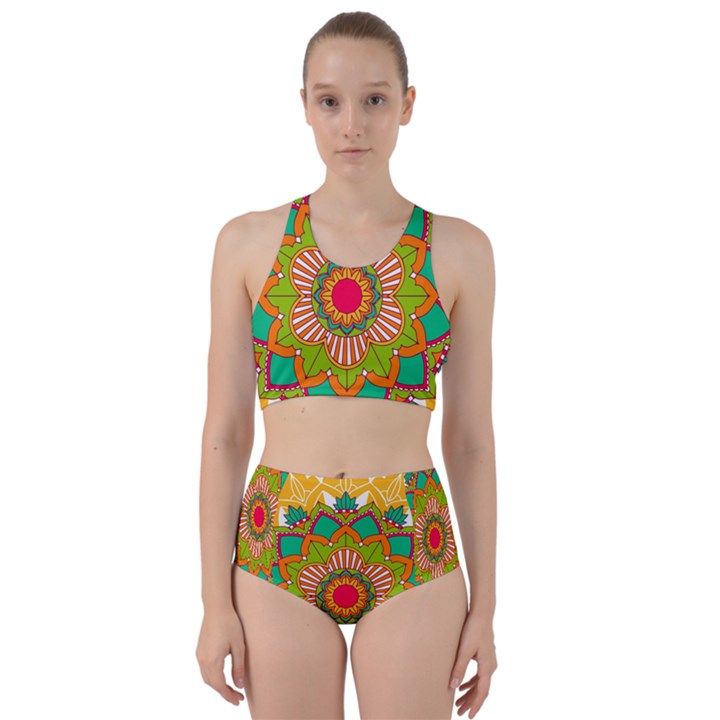 Mandala Patterns Yellow Racer Back Bikini Set