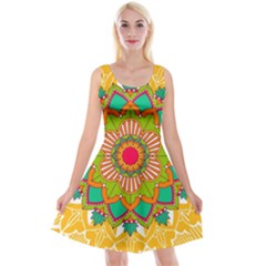 Mandala Patterns Yellow Reversible Velvet Sleeveless Dress