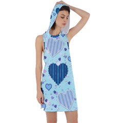 Hearts Pattern Paper Wallpaper Blue Background Racer Back Hoodie Dress by Pakjumat