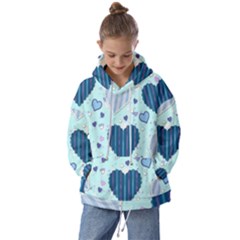 Hearts Pattern Paper Wallpaper Blue Background Kids  Oversized Hoodie