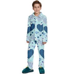 Hearts Pattern Paper Wallpaper Blue Background Kids  Long Sleeve Velvet Pajamas Set by Pakjumat