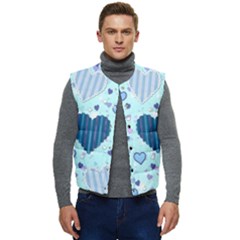 Hearts Pattern Paper Wallpaper Blue Background Men s Button Up Puffer Vest	 by Pakjumat