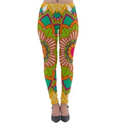 Mandala Patterns Yellow Lightweight Velour Leggings by Pakjumat