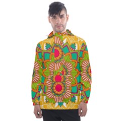 Mandala Patterns Yellow Men s Front Pocket Pullover Windbreaker