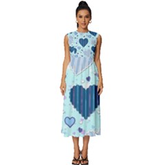 Hearts Pattern Paper Wallpaper Blue Background Sleeveless Round Neck Midi Dress by Pakjumat