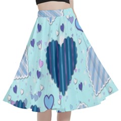 Hearts Pattern Paper Wallpaper Blue Background A-line Full Circle Midi Skirt With Pocket by Pakjumat