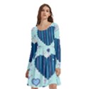 Hearts Pattern Paper Wallpaper Blue Background Long Sleeve Knee Length Skater Dress With Pockets View3