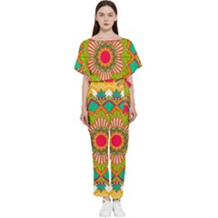 Mandala Patterns Yellow Batwing Lightweight Chiffon Jumpsuit by Pakjumat