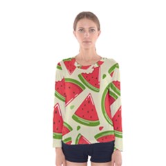 Cute Watermelon Seamless Pattern Women s Long Sleeve T-shirt