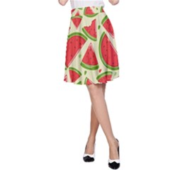 Cute Watermelon Seamless Pattern A-line Skirt by Pakjumat