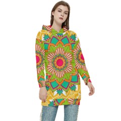 Mandala Patterns Yellow Women s Long Oversized Pullover Hoodie