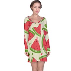 Cute Watermelon Seamless Pattern Long Sleeve Nightdress by Pakjumat