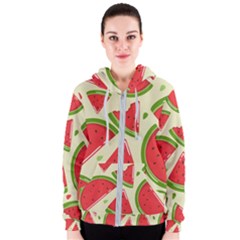 Cute Watermelon Seamless Pattern Women s Zipper Hoodie