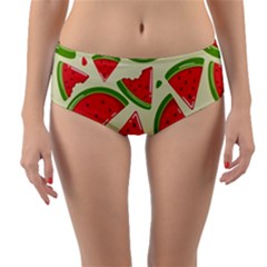 Cute Watermelon Seamless Pattern Reversible Mid-waist Bikini Bottoms by Pakjumat