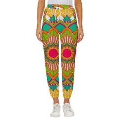 Mandala Patterns Yellow Women s Cropped Drawstring Pants by Pakjumat