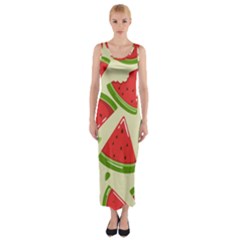 Cute Watermelon Seamless Pattern Fitted Maxi Dress by Pakjumat