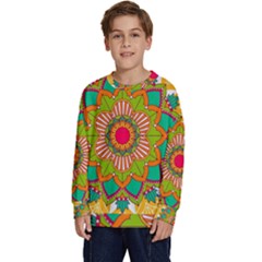 Mandala Patterns Yellow Kids  Crewneck Sweatshirt