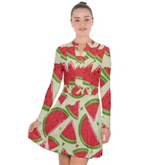 Cute Watermelon Seamless Pattern Long Sleeve Panel Dress by Pakjumat