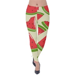 Cute Watermelon Seamless Pattern Velvet Leggings by Pakjumat