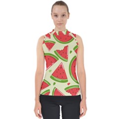 Cute Watermelon Seamless Pattern Mock Neck Shell Top by Pakjumat