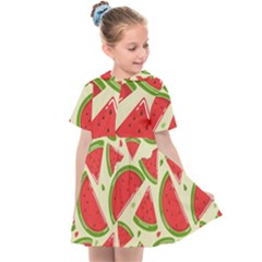 Cute Watermelon Seamless Pattern Kids  Sailor Dress by Pakjumat