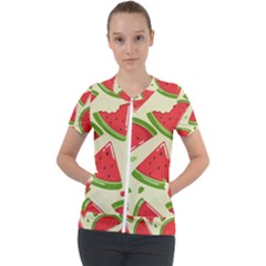 Cute Watermelon Seamless Pattern Short Sleeve Zip Up Jacket by Pakjumat