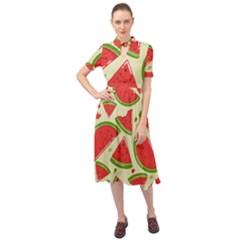 Cute Watermelon Seamless Pattern Keyhole Neckline Chiffon Dress by Pakjumat