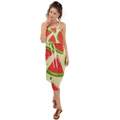 Cute Watermelon Seamless Pattern Waist Tie Cover Up Chiffon Dress by Pakjumat