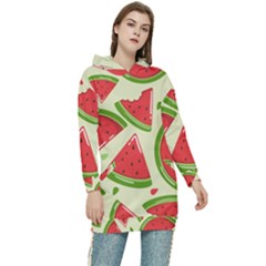 Cute Watermelon Seamless Pattern Women s Long Oversized Pullover Hoodie