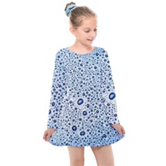 Drop Water Background Macro Splash Rain Drink Kids  Long Sleeve Dress by Pakjumat