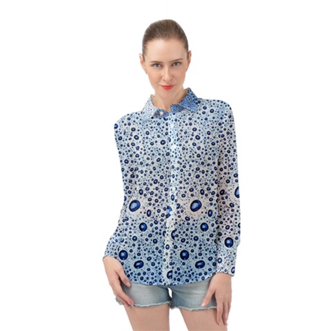 Drop Water Background Macro Splash Rain Drink Long Sleeve Chiffon Shirt by Pakjumat