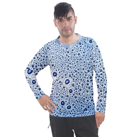 Drop Water Background Macro Splash Rain Drink Men s Pique Long Sleeve T-shirt by Pakjumat