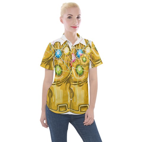 The Infinity Gauntlet Thanos Women s Short Sleeve Pocket Shirt by Maspions