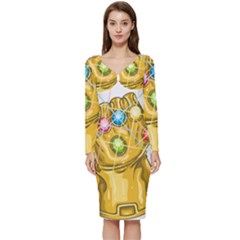 The Infinity Gauntlet Thanos Long Sleeve V-neck Bodycon Dress 