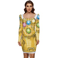 The Infinity Gauntlet Thanos Women Long Sleeve Ruched Stretch Jersey Dress