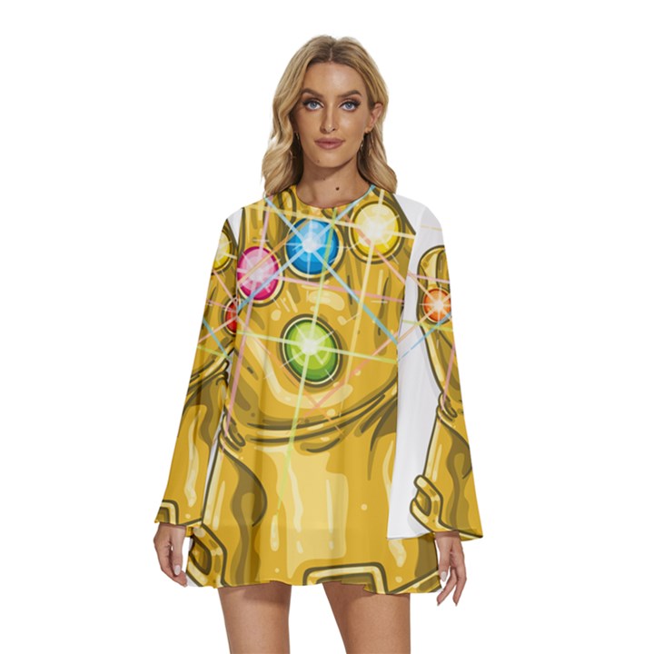 The Infinity Gauntlet Thanos Round Neck Long Sleeve Bohemian Style Chiffon Mini Dress