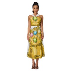 The Infinity Gauntlet Thanos Sleeveless Cross Front Cocktail Midi Chiffon Dress