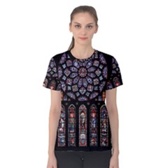 Chartres Cathedral Notre Dame De Paris Stained Glass Women s Cotton T-shirt