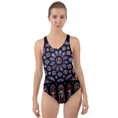 Chartres Cathedral Notre Dame De Paris Stained Glass Cut-out Back One Piece Swimsuit