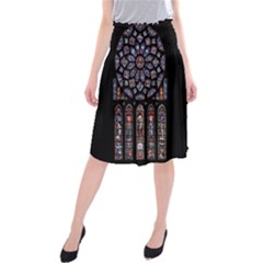 Chartres Cathedral Notre Dame De Paris Stained Glass Midi Beach Skirt by Maspions